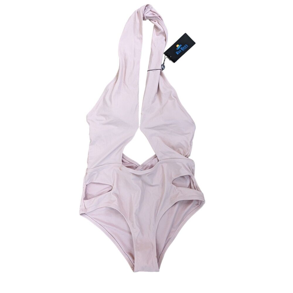 New Ree Bees Swimwear Size Large Halter One Piece Swimsuit Swimwear Pale Pink